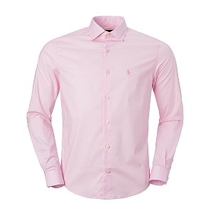 Camisa Ralph Lauren Masculina Slim Fit Stretch Monocromática Cor Rosa