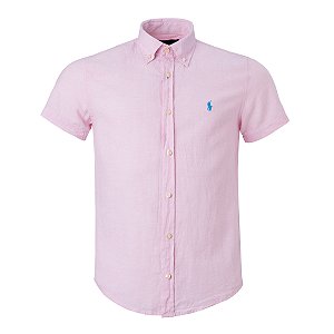 Camisa Ralph Lauren Masculina Custom Fit Linho Cor Rosa