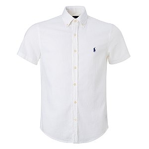 Camisa Ralph Lauren Masculina Custom Fit Linho Cor Branca