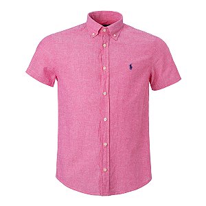 Camisa Ralph Lauren Masculina Custom Fit Linho Cor Rosa Fucsia