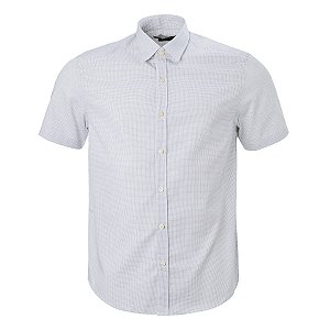 Camisa Aramis Masculina Manga Curta Tricoline Slim Fit Micro Xadrez cor Branca