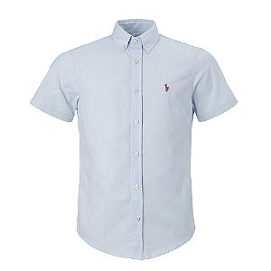 Camisa Ralph Lauren Masculina Mc Oxford Ponei Colorido Cor Azul Clara