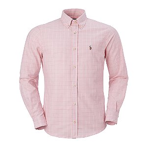 Camisa Ralph Lauren Masculina Oxford Checked Poplin Shirt Cor Rosa