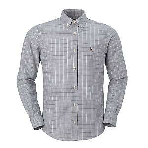 Camisa Ralph Lauren Masculina Oxford Checked Poplin Shirt Cor Cinza