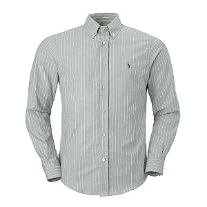 Camisa Ralph Lauren Masculina Oxford Custom Fit Striped Shirt cor Verde