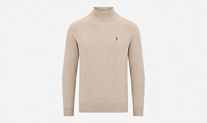 Sueter Ralph Lauren Masculino Fleece Gola Alta Cor Bege