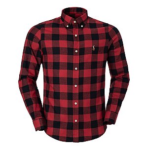 Camisa Ralph Lauren  Masculina Custom Fit Flanela Xadrez Vermelho