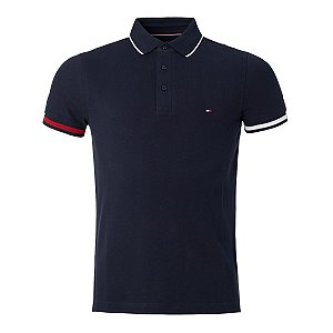 Polo Tommy Hilfiger Masculina Flag Cuff Cor Marinho