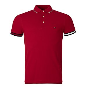 Polo Tommy Hilfiger Masculina Flag Cuff Slin Cor Vermelha