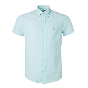 Camisa Ralph Lauren Masculina Custom Fit Linho Cor Verde Clara