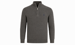Suéter Ralph Lauren Crewneck Ziper Parcial Cor Cinza Claro