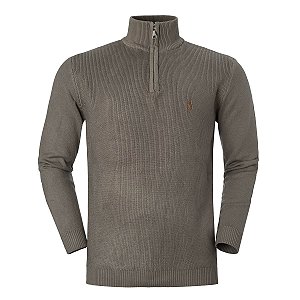 Suéter Ralph Lauren Crewneck Ziper Parcial Cor Cinza Claro
