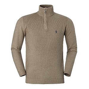 Suéter Ralph Lauren Crewneck Ziper Parcial Cor Bege