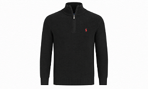 Suéter Ralph Lauren Crewneck Ziper Parcial Cor Preto