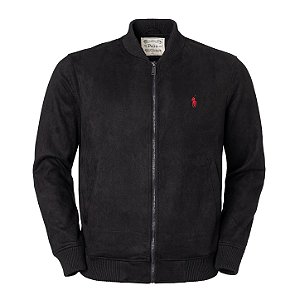 Jaqueta Ralph lauren Masculina Suede Gola Knit Cor Preto