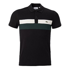 Polo Lacoste Masculina Bloco de Cores Cor Preta