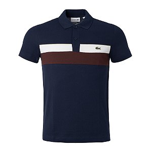 Polo Lacoste Masculina Bloco de Cores Cor Marinho