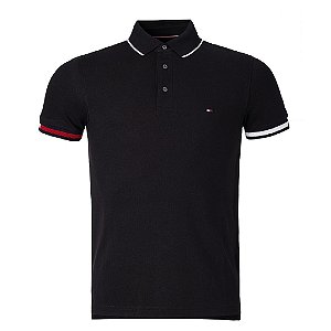 Polo Tommy Hilfiger Masculina Flag Cuff Cor Preta