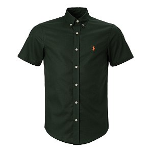 Camisa Ralph Lauren Masculina Oxford Cor MC Verde Bandeira
