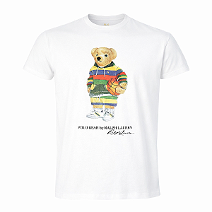 Camiseta Ralph Lauren Masculina Bear Basquet Custom Fit Cor Branca