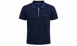Polo Tommy Hilfiger Masculina Piquet Zip Cor Marinho