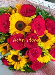 Buquê Rosas e Girassol