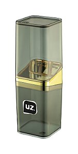 Porta Escova C/Tampa Slim Banheiro Preto Com Dourado Premium Uz