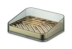Saboneteira Slim Banheiro - Preto Com Dourado Premium Uz