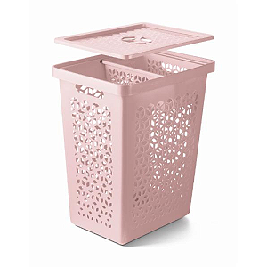 Cesto De Roupa Multiuso C/Tampa + Cestinho P/Prendedor ROSA