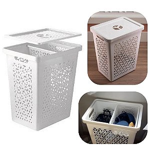 Cesto de Roupas Multiuso 55L + Cesto Interno 6L com Tampa Branco Uz Ideal Para Banheiro e Area de Serviços