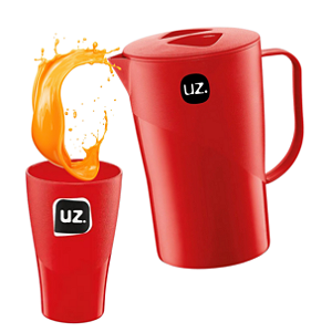 Jarra de Suco e Agua Com Tampa 2L Com 6 Copos 300ML Plástico Premium Uz - Vermelho