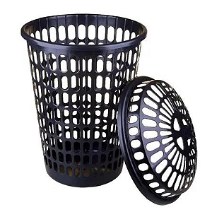 Cesto Organizador Roupas Banheiro 60l Multiuso C/tampa Mb - Preto