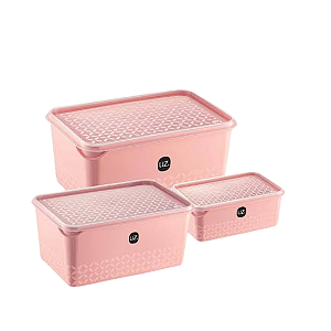 Jogo De Potes 3 Peças Uz Multiuso 3l, 2l E 1 Litros Bpa Free Cozinha Mantimento e Marmitas - Rosa
