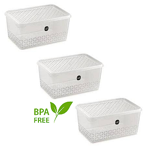 Jogo De Potes 3 Peças Uz Multiuso 3l, 2l E 1 Litros Bpa Free Cozinha Mantimento e Marmitas - Transparente
