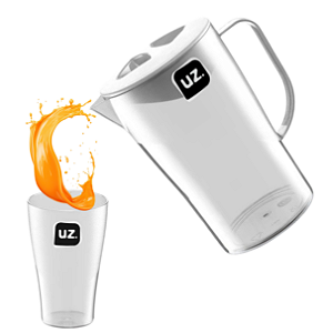 Jarra de Suco e Agua Com Tampa 2L Com 6 Copos 300ML Plástico Premium Uz - Transparente