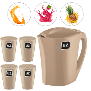 Jarra De Suco E Agua Premium 1,5L com 4 Copos 300ml Plástico Capuccino - UZ