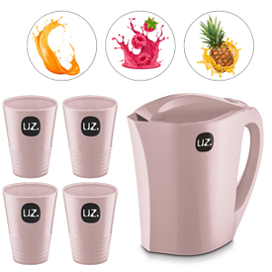 Jarra De Suco E Agua Premium 1,5L com 4 Copos 300ml Plástico Rosa - UZ