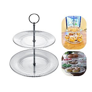 PORTA DOCES 2 ANDARES DE CRISTAL DE CHUMBO RENAISSANCE 18,5/22,5x24cm