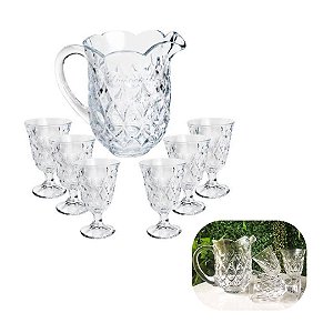 CONJUNTO 7 PEÇAS JARRA 1,5L COM 6 TACAS 230ML DE CRISTAL DE CHUMBO P/AGUA LILE