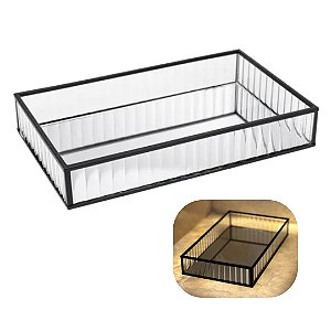 Bandeja De Metal Com Espelho Preta 15cm X 25cm X 4cm Lyor