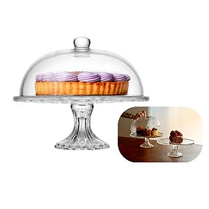 Prato Para Bolo Com Pe E Tampa Deli Diamond 30cm X 23,5cm Vidro Lyor