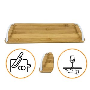 Bandeja Com Alca Linha Istambul 34x12cm em Bambu Para Banheiro ou Servir