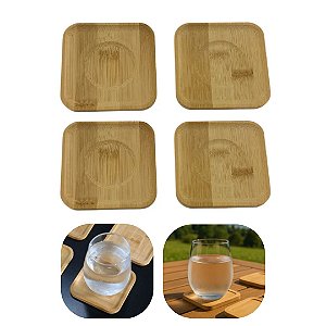 Kit 4 Porta Copos Em Bambu Natural 10x10 Para Taças Descanço de Bebidas Restaurante