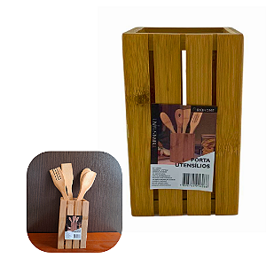 Porta Talher Grande em Bambu 15x9cm Linha Istambul Decoração Talhes de Madeira Rustico