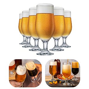 Jogo 6 Taças Copo de Vidro Para Cerveja Chopp Drinks 335ml Madrid Bar e Restaurantes