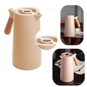 Garrafa de Café 1 Litro Termica Cabo de Madeira e Botão com Termometro Nordica Wolff