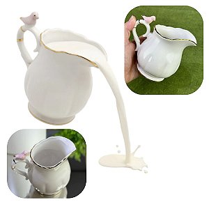 Leiteira e Molheira 230ml em Porcelana Linha Birds Passaro Wolff Mesa Posta de Luxo