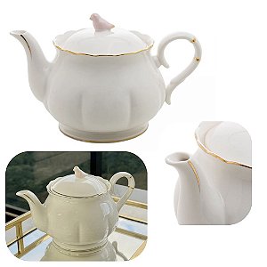 Bule de Chá e Café 1 Litro em Porcelana Linha Birds Passaro Wolff Mesa Posta de Luxo