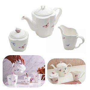 KIT de Bules Para Café e Chá em Porcelana Linha Borboleta Wolff Mesa Posta Premium