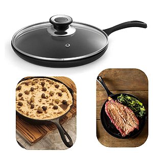 Frigideira Omeleteira e Tapioca 20cm de Ferro Fundido Com Tampa de Vidro Panela Mineira Original